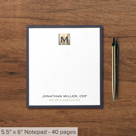 青エレガント金ゴールドイニシャルロゴメモ帳 ノートパッド