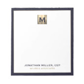 青エレガント金ゴールドイニシャルロゴメモ帳 ノートパッド (正面)