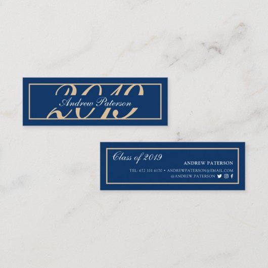 青エレガント金ゴールドクラシック卒業挿入カード コーリングカード (正面/裏面)