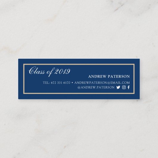 青エレガント金ゴールドクラシック卒業挿入カード コーリングカード (裏面)