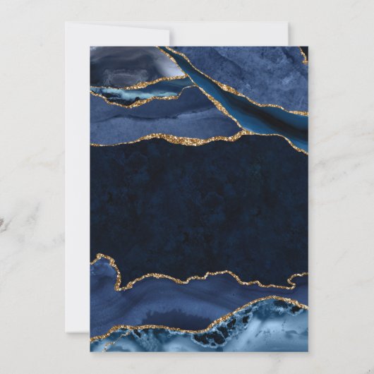 青エレガント金ゴールドグリッターアゲート21歳の誕生日 招待状 (裏面)