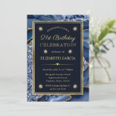 青エレガント金ゴールドグリッターアゲート21歳の誕生日 招待状 (スタンド正面)