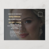 青エレガント金ゴールドグリッタースクリプト写真卒業 案内ポストカード (裏面)