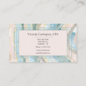 青エレガント金ゴールドティール(緑がかった色)Agateスクリプト 名刺 (裏面)