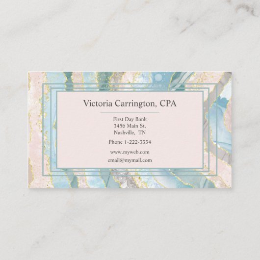 青エレガント金ゴールドティール（緑がかった色）Agateスクリプト 名刺 (裏面)