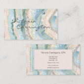 青エレガント金ゴールドティール(緑がかった色)Agateスクリプト 名刺 (正面/裏面)