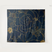 青エレガント金ゴールドバラフローラ タペストリー (正面(横))