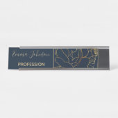 青エレガント金ゴールドバラフローラ デスクネームプレート (正面)