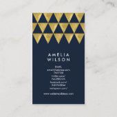 青エレガント金ゴールドフェイク三角形縦 名刺 (裏面)