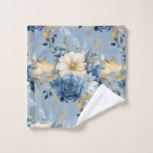 青エレガント金ゴールドフローラバラタオルセット バスタオルセット (ウォッシュタオル)