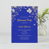 青エレガント金ゴールドフローラフレーム退職2025 招待状 (スタンド正面)