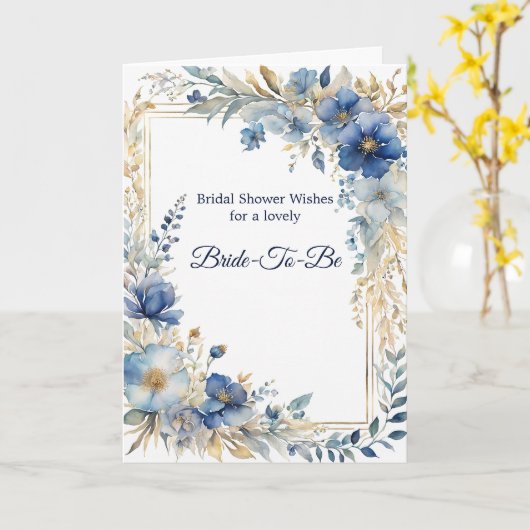 青エレガント金ゴールドフローラブライダルシャワー カード (黄色い花)