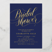 青エレガント金ゴールドブライダルシャワー 箔招待状 (正面)