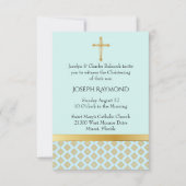 青エレガント金ゴールドベビー《キリスト教》洗礼式や命名式招待状 招待状 (正面)