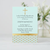 青エレガント金ゴールドベビー《キリスト教》洗礼式や命名式招待状 招待状 (スタンド正面)