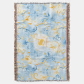 青エレガント金ゴールドペイズリーインスパイア葉 スローブランケット (正面縦)