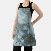 青エレガント金ゴールドモノグラムのエプロン付きハート エプロン (インサイチュ)