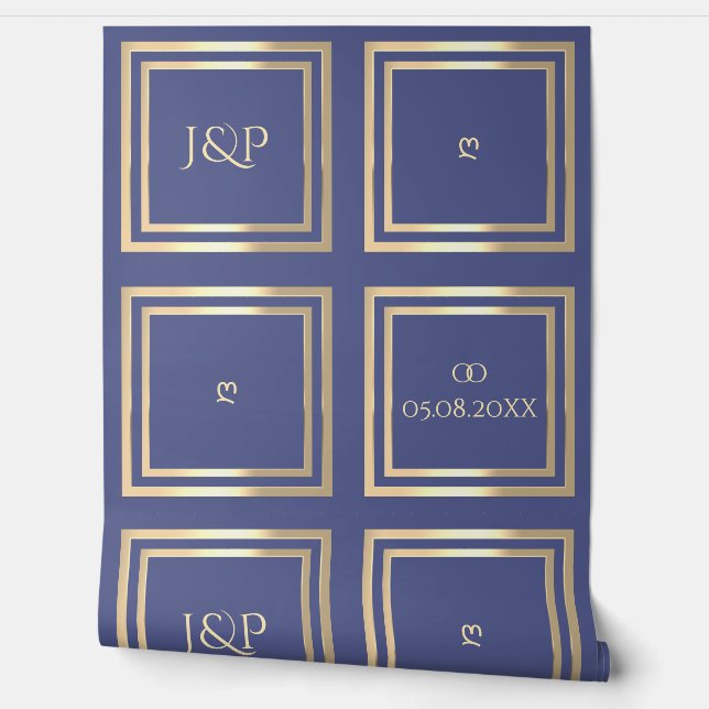 青エレガント金ゴールドモノグラ結婚ム背景 壁紙 (ほどく)