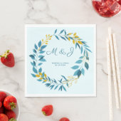 青エレガント金ゴールドリーフパーソナライズされた結婚の スタンダードランチョンナプキン (インサイチュ)