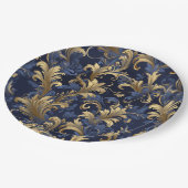 青エレガント金ゴールドヴィンテージ花柄 ペーパープレート (アングル)