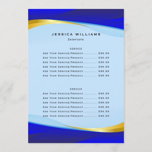 青エレガント金ゴールド価格表 メニュー (裏面)