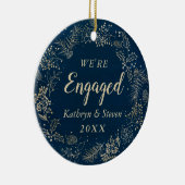 青エレガント金ゴールド初めてのクリスマス婚約した写真 セラミックオーナメント (右)