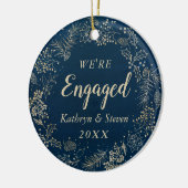 青エレガント金ゴールド初めてのクリスマス婚約した写真 セラミックオーナメント (左)