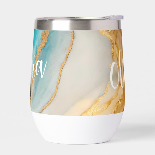 青エレガント金ゴールド大理石パーソナライズされた名 (左面)