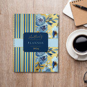 青エレガント金ゴールド水色フローラ年カスタム単位 プランナー手帳