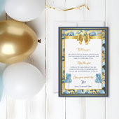 青エレガント金ゴールド水色フローラ誕生日カード