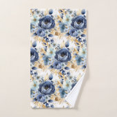 青エレガント金ゴールド白フローラバラタオルセット バスタオルセット (ハンドタオル)