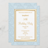 青エレガント金ゴールド縁ど抽象芸術誕生日 招待状 (正面/裏面)