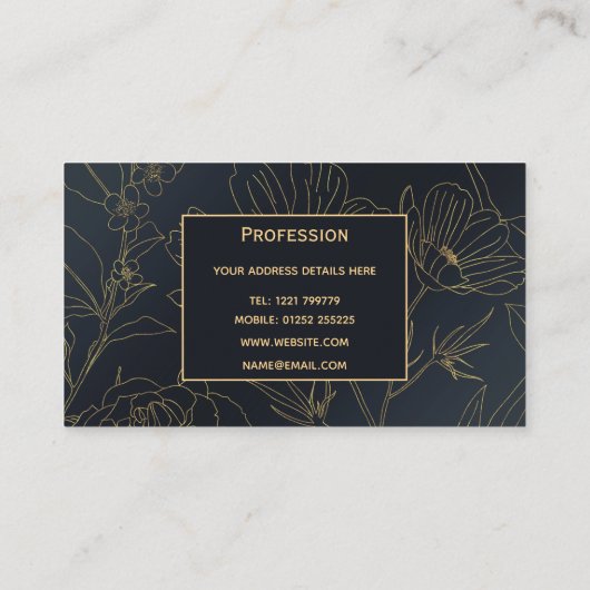 青エレガント金ゴールド花植物学 名刺 (裏面)