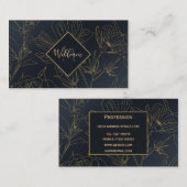 青エレガント金ゴールド花植物学 名刺 (正面/裏面)