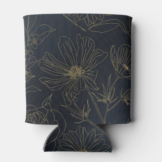 青エレガント金ゴールド花植物学 缶クーラー (裏面)