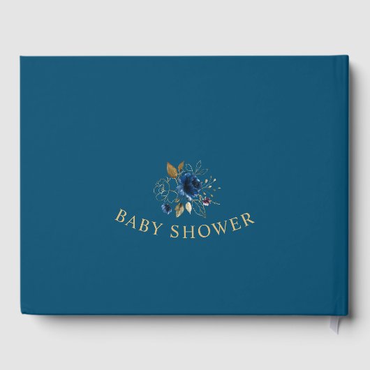 青エレガント金ゴールド花赤ちゃんシャワー ゲストブック (裏面)
