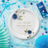 青エレガント金ゴールド花赤ちゃんシャワー ペーパープレート (パーティー)