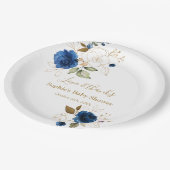 青エレガント金ゴールド花赤ちゃんシャワー ペーパープレート (アングル)