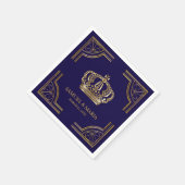 青エレガント金ゴールド華美クラウン結婚ズ スタンダードカクテルナプキン (角)