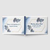 青エレガント金ゴールド葉ボタ結婚ニカル ゲストブック (全面)