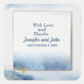 青エレガント金ゴールド葉ボタ結婚ニカル スクエアシール (正面)