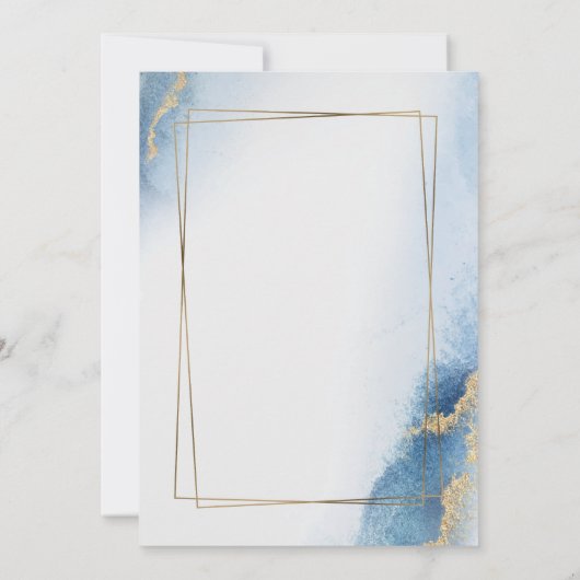 青エレガント金ゴールド葉ボタ結婚ニカル 招待状 (裏面)