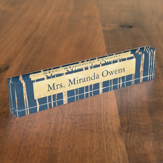 青エレガント金フェイク箔 デスクネームプレート (側面)