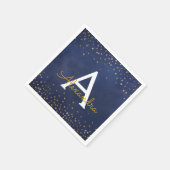 青エレガント金フォイル紙吹雪モノグラム スタンダードカクテルナプキン (角)