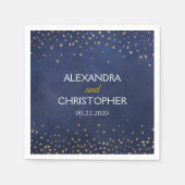 青エレガント金フォイル紙吹雪結婚ズ スタンダードカクテルナプキン (正面)