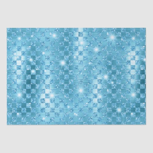 青エレガント金市松模様に属グリッター 薄葉紙 (正面)