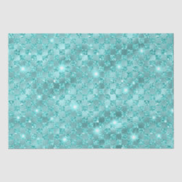 青エレガント金市松模様に属グリッター 薄葉紙