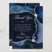 青エレガント銀グリッターアガテ結婚ス サンキューカード (正面/裏面)