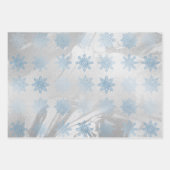 青エレガント銀大理石の雪の結晶 ラッピングペーパーシート (正面2)