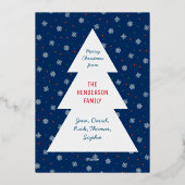 青エレガント雪のクリスマスツリー写真 箔シーズンカード (裏面)